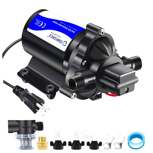 TDR FORCE TDRFORCE 110V Fresh Water Circulating Pump 4GPM Pressure Increase Booster Pump 45 PSI Transfer Pump Self Priming on Demand Water Pump Diaphragm Pump Washdown Pump Inline Water Pump for Garden Hose…