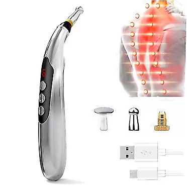 Winnes Acupuncture Pen for Pain Relief, Acupressure Pen Massage Pen Electric Meridian Pen Electronic Acupuncture Pen USB Rechargeable Pain Relief Massage Tool with 3 Massage Heads & 2 Massage Gel