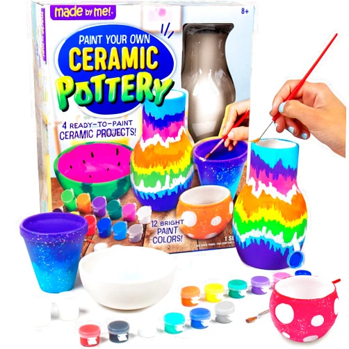 Made By Me Paint Your Own Ceramic Pottery, Fun Ceramic Painting Kit for Kids, Paint Your Own Ceramic Pottery Dish, Flower Pot, Vase & Bowl, Great Staycation Activity for Kids Ages 6, 7, 8, 9, Multi