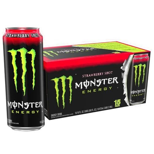 Monster Energy Strawberry Shot, Green, Original, Energy Drink, 16 Ounce (Pack of 15)