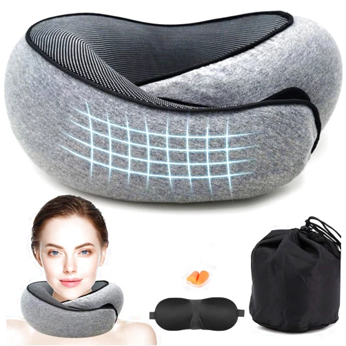 Anyangjia Travel Pillow, Memory Foam Travel Pillows for Airplanes Adjustable Neck Pillow Stowable U-Shaped Pillow for Airplane Travel