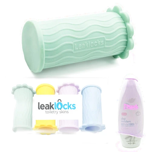 Rinseroo LeakLocks® Toiletry Skins™ Elastic Sleeve for Leak Proofing Travel Container in Luggage. For Standard and Travel Sized Toiletries. Reusable Accessory for Travel Bag Suitcase and Carry-on Luggage