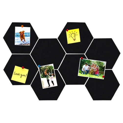 HULAVO 8Pcs Hexagon Felt Cork Board Tiles, Self Adhesive DIY Bulletin Board Pin Board for Office School Home Wall Decor Stickers Memos Photos Display (Black)