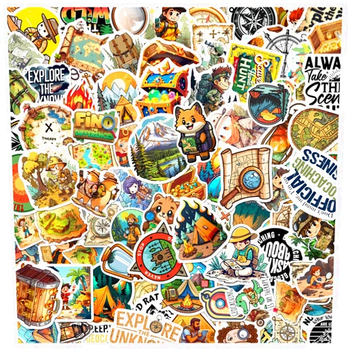 RABOWA Adventure Treasure Hunt Stickers Pack 108Pcs Vinyl Exploration Themed Decals for Laptop Water Bottles Luggage Bike Scrapbook Phone Notebook Skateboard Kids Teens