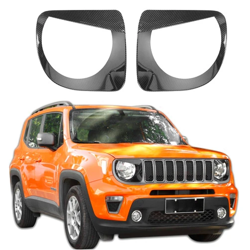 JeCar Headlight Bezels Headlight Trim Cover Angry Bird Head Lamp Ring for 2019-2021 Jeep Renegade, Carbon Fiber Texture