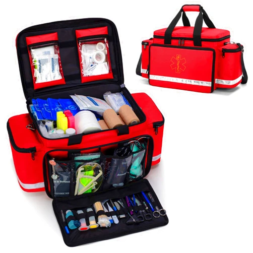 Trunab Emergency Responder Trauma Bag Empty, Professional First Aid Kits Storage Medical Bag with Inner Dividers and No-Scratch Bottom, Ideal for EMT, EMS, Paramedics, Red, BAG ONLY