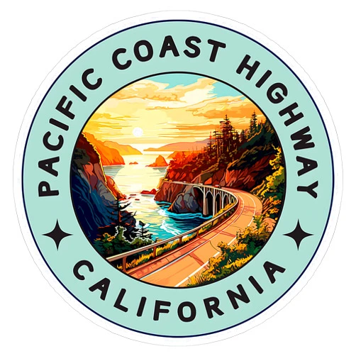 No Thorns Media Pacific Coast Highway California Sticker Travel Weatherproof Souvenir Decal Vinyl Small Waterproof for Water Bottle Mug Passport Notebook Laptop Computer Phone Car Stickers 4