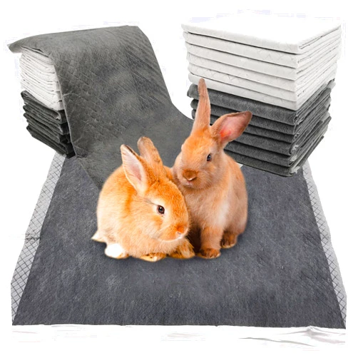 Hamiledyi 50PCS Rabbit Pee Pads Disposable Bunny Pads Potty Training Pee Pads Regular Size(23.62“ x 17.72”) Charcoal Leak-Proof Super Absorbent for Rabbits and Small Pets