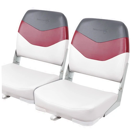 Seamander Low/High Back Boat Seat,Folding Fishing Boat Seat 2 Packs (Light Grey/Red&Dark Grey)
