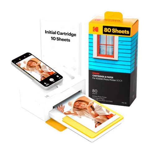 KODAK Dock Plus 4PASS Instant Photo Printer (4x6 inches) + 90 Sheets Bundle (10 Initial Sheets + 80 Sheet Pack)