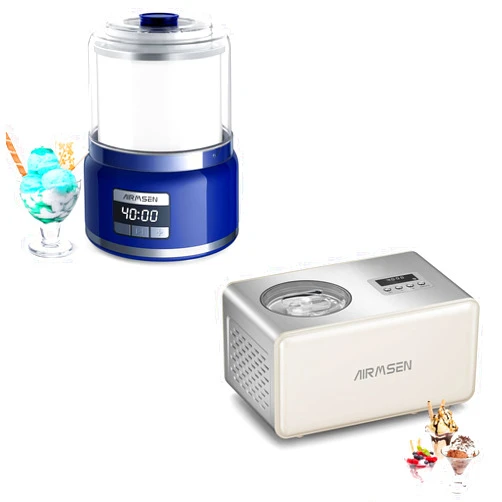 AIRMSEN 2pcs Ice Cream Maker, 2.1QT Automatic Ice Cream Machine & Fully Automatic Ice Cream Maker Machine with Built-in Compressor for Gelato Milkshakes Sorbet, Perfect for Family Party