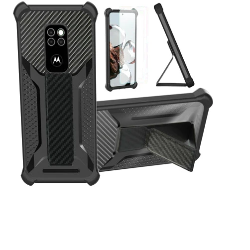 Bojioderf Case Compatible for Motorola Defy 2021 Phone Case Cover [with Tempered Glass Screen Protector] Hybrid Case [Folding Support Magnetic] [Frosted Anti-Fingerprint] Black