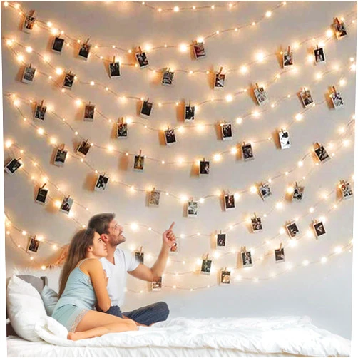 BRYUBR Photo Clip String Light - 33Ft 100LED Fairy Lights with Clips for Pictures with Timer, Photo Light with 50 Clear Clips for Bedroom Christmas Wedding Décor