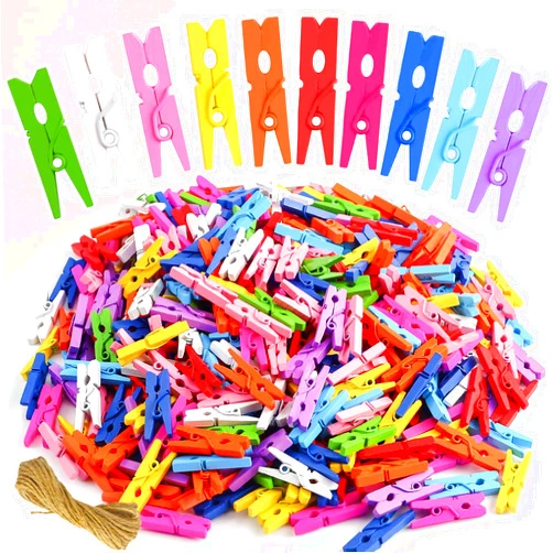 Fulasiteu 300PCS Colored Wooden Clothespins, 1inch 10 Color Clothes Pins for Clip Pictures Photos Decorative, Small Colorful Wood Decoration Closepins Clips