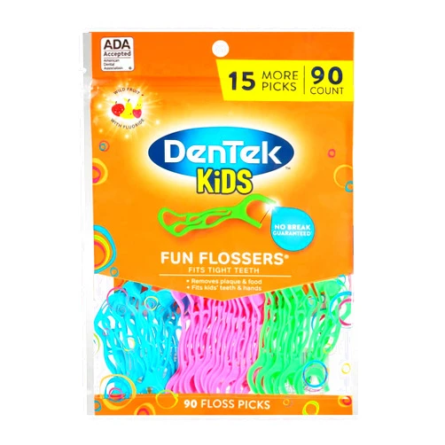 DenTek Kids Fun Flossers, Wild Fruit, 90 Count (Pack of 4)