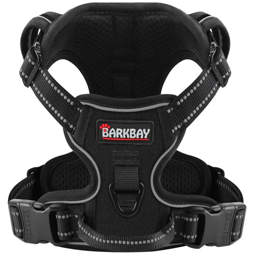 BARKBAY Dog Harness No Pull for Large Dogs - Adjustable, Reflective, Comfortable, No Choke, Heavy-Duty - Perfect for Outdoor Training, Walking, and Hiking - Strong & Durable - L & Black