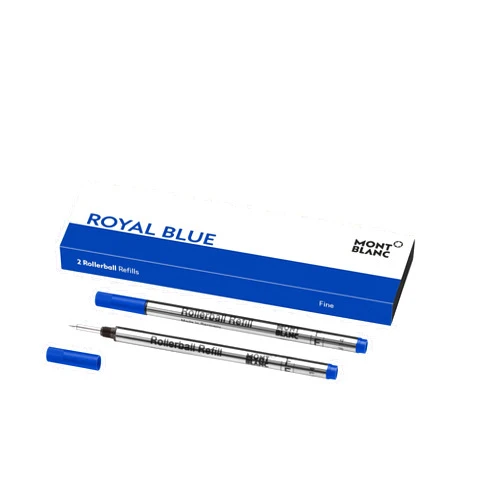 Montblanc Rollerball Refills (F) Royal Blue 124501 – Quick-Drying Pen Refills for Montblanc Rollerball and Fineliner Pens – 2 x Dark Blue Pen Cartridges