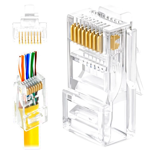 GTZ Cat6 RJ45 Pass Through Connector 100-Pack - EZ Cat 6 Pass Through RJ45 Connectors - cat 6 connectors - Ethernet Connector - Ethernet Plug - for Solid or Stranded UTP Network Cable