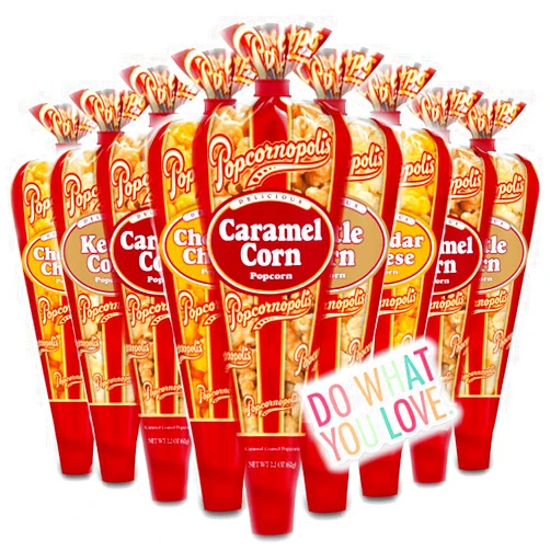 Generic Popcornopolis Gourmet Popcorn Mini cone 15 pack - Classic Including Caramel Corn, Cheddar Cheese and Kettle Korn & Exclusive Inspirational Sticker!