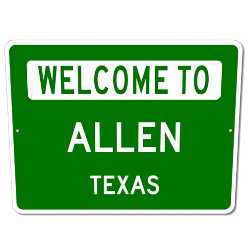 The Lizton Sign Shop Allen, Texas - Welcome to US City State Sign - Metal Street Sign, Man Cave Wall Decor, Personalized Idea, US City Welcome Sign - 10x14 inches