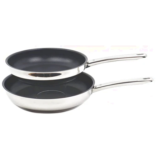 Silit Calabria Induction Frying Pans Set of 2, 2 Frying Pans 24, 28 cm, Polished Stainless Steel, Non-Stick Coating, Oven-Safe, Heat Reducing Handle
