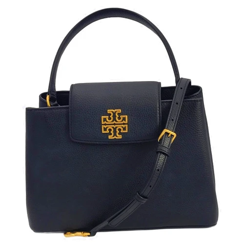 Tory Burch 140972 Britten Black With Gold Hardware Pebbled Leather Women's Satchel Bag