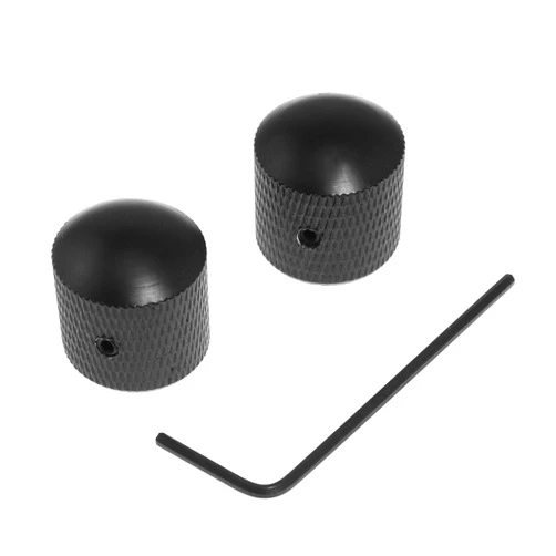 Maxmoral 2PCS Electric Guitar Volume Tone Speed Control Knobs with Hole Metal Bass Knobs Wrench with Hex Screwdriver Screw Metal Volume Dome Knob Switch Cap For Jazz Bass Black