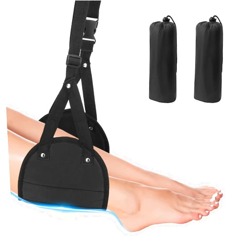 FICARTS 2 Pack Airplane Foot Rest, Airplane Foot Hammock with Premium Memory Foam, Adjustable Length Foot Hammock for Plane Travel, Airplane Footrest Relax Your Feet in The Train Office&Home, Black
