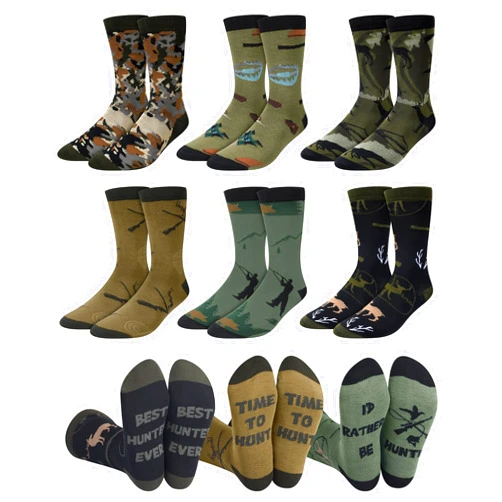 Eurzom 6 Pairs Men's Funny Hunting Socks I'd Rather Be Hunting Gifts Novelty Dress Socks Christmas Deer Gift for Hunters Men