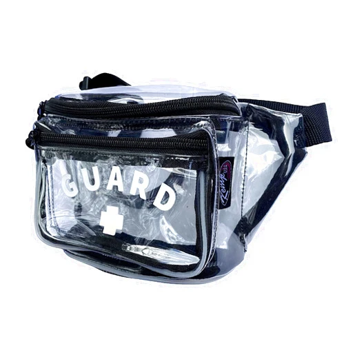 Kemp USA – Transparent Lifeguard Fanny Pack/Hip Pack with GUARD Logo - Water-Resistant and Durable Waist Bag for Medical Supplies & Lifeguard Gear - Clear