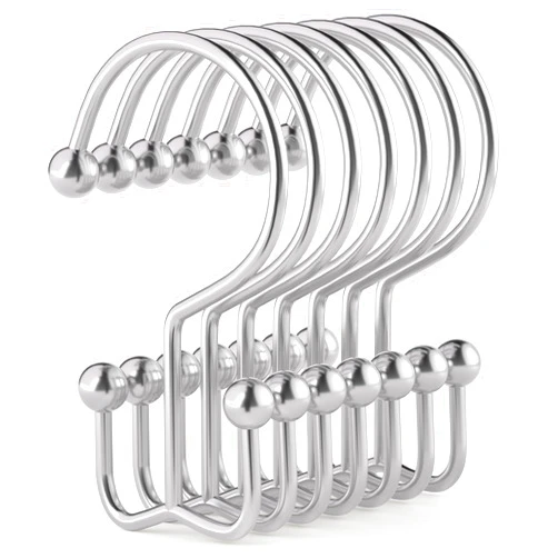 Goowin Shower Curtain Hooks, 12 Pcs Shower Curtain Rings, Durable Rust Proof Silver Shower Curtain Hooks, Shower Rings for Curtain, Double Glide Shower Curtain Hooks for Shower Curtain Rods, Chrome
