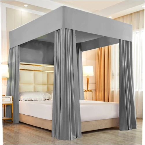 Mengersi Solid Four Corner Post Canopy Bed Curtains Sheer Cover Mosquito Net for Boys Kids Adults Bedroom Decoration (Queen, Gray)