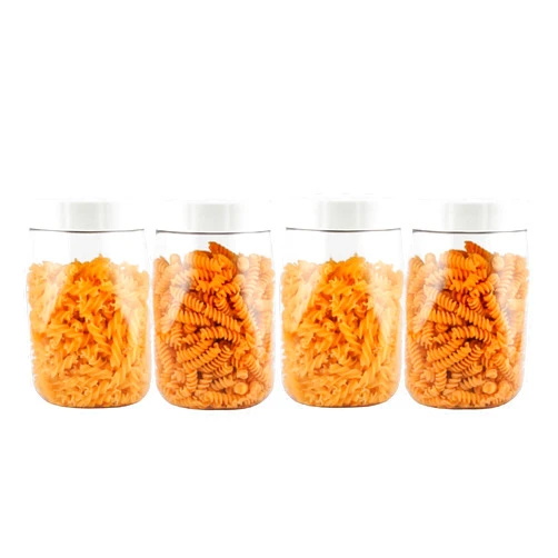 PEARLPET Transparent Space Saver Container for Kitchen Storage Set with Plastic White LID, 2000 ML Set of 4 Pieces