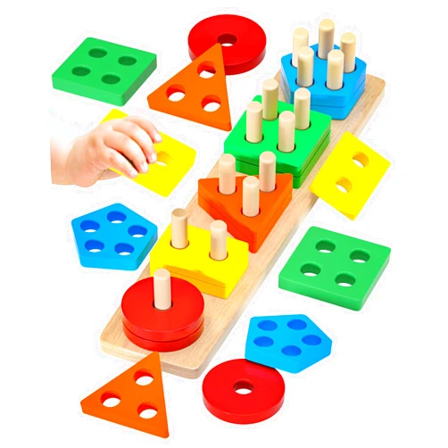 SmileBank Montessori Toys for 1 2 3 Year Old Boys Girls, Wooden Sorting & Stacking Toys Gifts Color Recognition Shape Sorter Preschool Learning Educational Puzzles