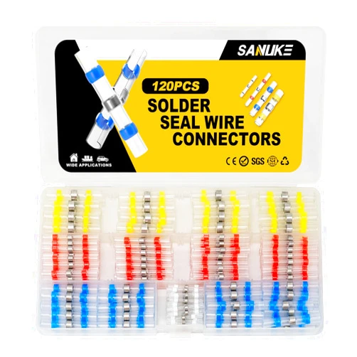 Sanuke Solder Seal Wire Connectors 120PCS, Heat Shrink Butt Connectors Kit, Waterproof Wiring Splice Connectors, Insulated Electrical Terminals- Heat Shrink Wire Connectors for Marine Automotive Truck