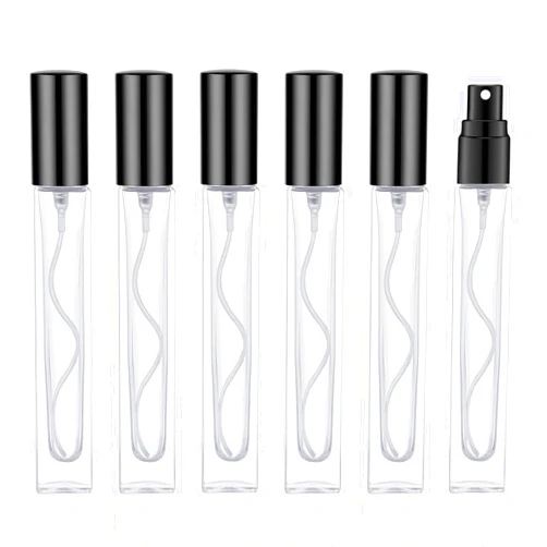 KOIBITO 10ml Glass Perfume Atomizer for Men & Women. Refillable Glass Spray Bottle with Aluminum Pump. Portable Fragrance Bottle for Perfume, Cologne, Moisturizing (6PCS, Black)