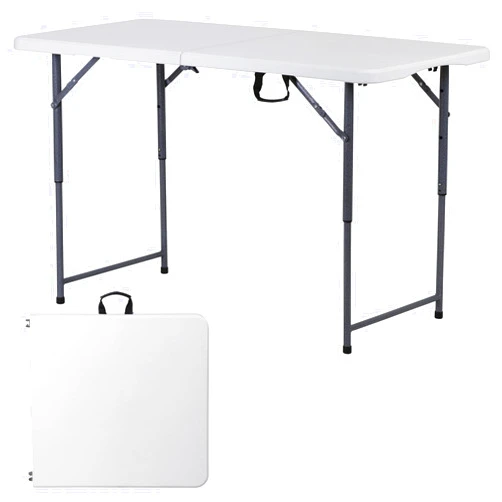 ZenStyle 4 ft Adjustable Folding Table, Indoor Outdoor Portable Plastic Dining Card Table Utility Table for Camping Dining Event Party, White (48