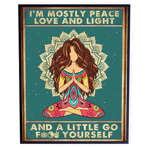 YELLOWBIRD ART & DESIGN I'm mostly Peace Love and Light - Boho Art - Zen Meditation Room Decor - New Age Yoga Gifts for Women - Inspirational Hippie Wall Art Decorations - Spiritual Motivational Bohemian Funny Quotes Poster