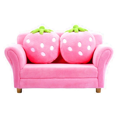 Costzon Kids Couch, Double Seat Pink Children's Sofa with 2 Strawberry Pillows, Toddler Armrest Chair for Bedroom, Living Room, Large Soft for Kids Loveseat Toy for Baby Girls Gifts Presents (Pink)