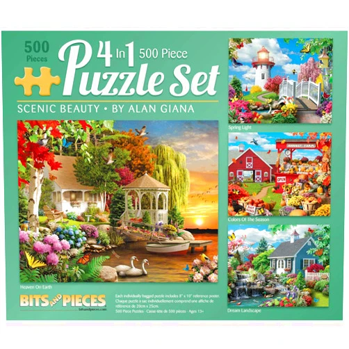 Bits and Pieces – 4-in-1 Multi-Pack Large 500 Piece Jigsaw Puzzles for Adults – Jigsaw Puzzle Set Bundle by Artist Alan Giana, Completed Puzzle Size: 16