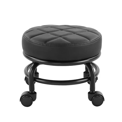 FURWOO Low Roller Seat PU Leather Rolling Stool Step Stool Mechanic Stool on Wheels for Home Office Garage Shop Black