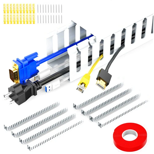 UMTELE Wire Duct Kit, Open Slot Cable Duct Management Raceway, 123in Cable Track Desk Wire Channel, Cord Cover Wiring Raceway Duct, Cable Raceway Kit to Hide Wall Mount TV Cables - 8x15.4in X 1.97in X 1.97in