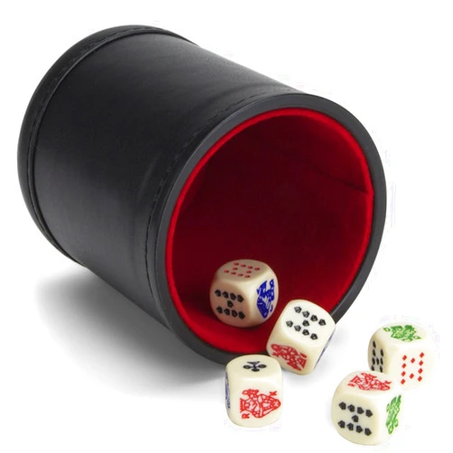 Brybelly Set of 5 Poker Dice with Professional Bicast Leather Dice Cup, Great for Travel by Brybelly