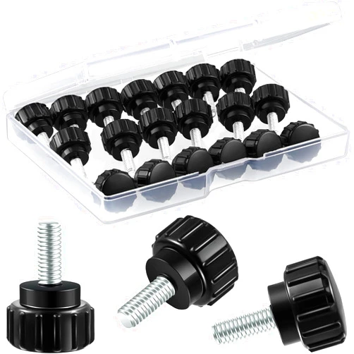 Hotop 20 Pieces M4 x 10 mm Carbon Steel Threaded Knurled Thumbscrew Screw on Knobs Grips Black Round Clamping Screw (Black)