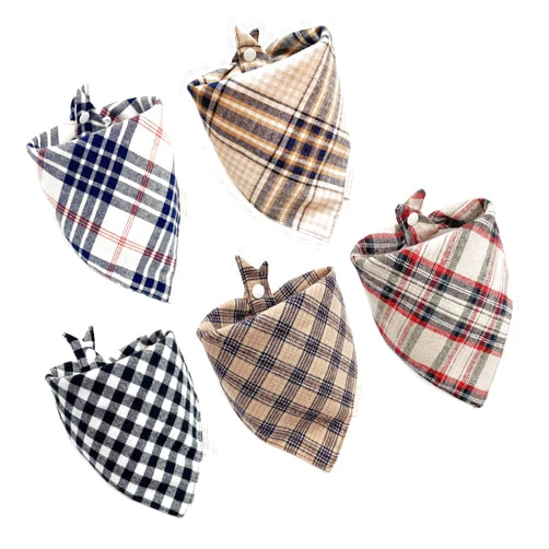 Savier 5PCS Dog Bandanas with Button - Thick Triangle Bibs Dual Layer Soft Cotton Scarves for Small Medium Boy Girl Puppy Cat Pet Baby Square Plaid Printing Washable Kerchief Halloween Costumes Outfits