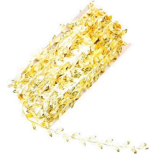 Humyeam 33 Yards Artificial Gold Leaf Ribbon Trim for Wreath Making and Christmas Gift Wrapping Wedding Decoration