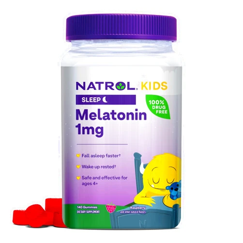 Natrol Kids Melatonin 1mg, Supplement for Restful Sleep, Sleep Gummies for Children, 140 Raspberry-Flavored Melatonin Gummies, 140 Day Supply