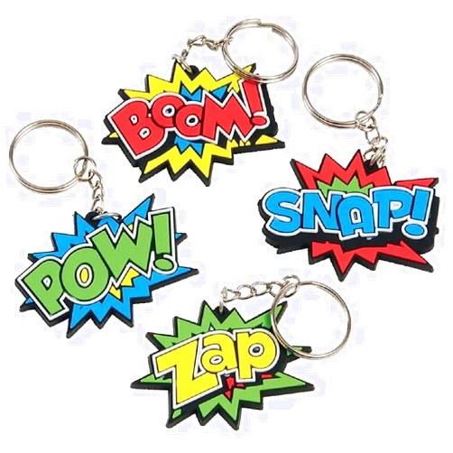 Zugar Land Kids Keychains for Keys and Backpacks (12 Pack) (Superhero Rubber Keychains) Super Hero Comic Book Theme Keychains