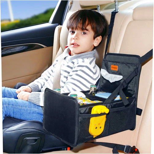 SLOGENTO Kids Car Organizer Backseat- Easy-to-Reach Car Organizers and Storage for Back Seat Between Seats with Tissue Box and Side Pockets, Car Travel Accessories for Baby Long Trips with cup Holders