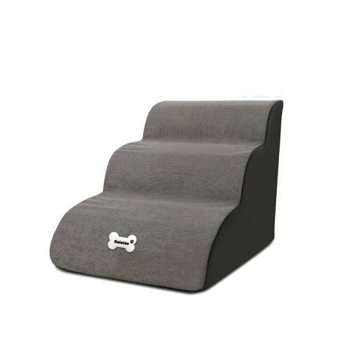 BOSERMEN Pet Stairs, Washable & Zippered Cover Removable Pet Ramp, High Density Foam Dog Stairs, Dog Steps, 3 Floors of Pet Stairs, Dog Sofa Bed(Grey)